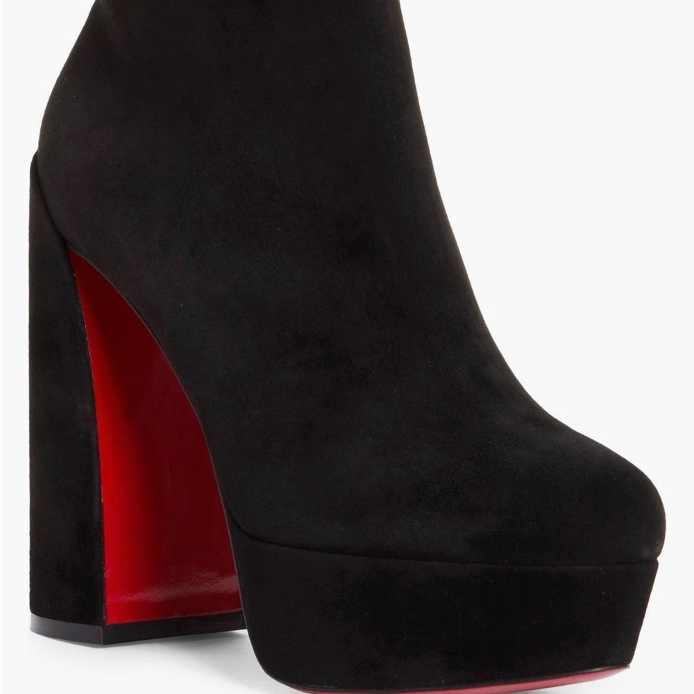 Christian Louboutin Black Suede Platform Ankle Boots with Red Soles - Picture 15 of 16